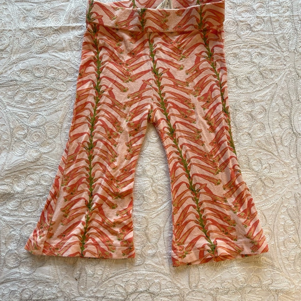 GUC Kate Quinn Pink and Green Floral Print Flare Legging Bamboo Pants